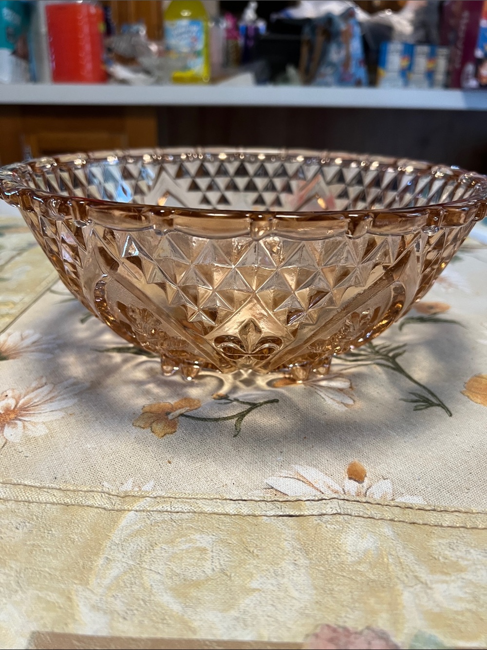 Vintage Pink Pressed Glass Serving Bowl